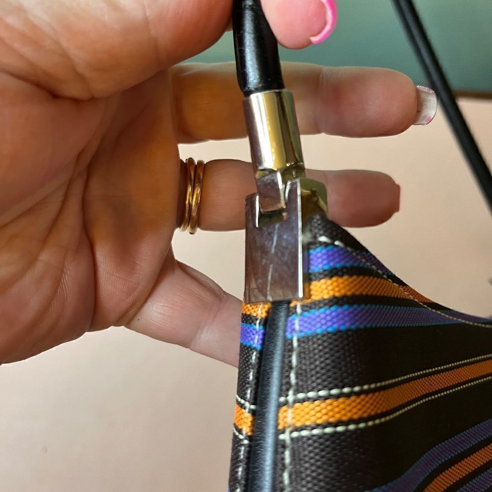 Vintage Kate Spade New York Shoulder Purse Bag Multiple Fall Color Striped Great - Picture 8 of 16